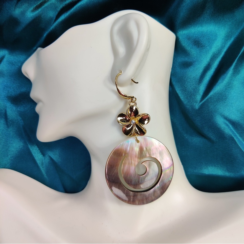 Earrings, Gold Plumeria Leaf